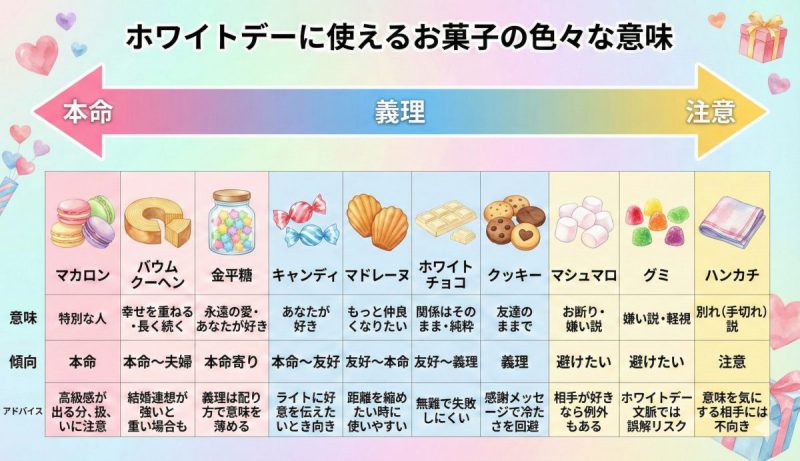 ホワイトデーに使えるお菓子の色々な意味